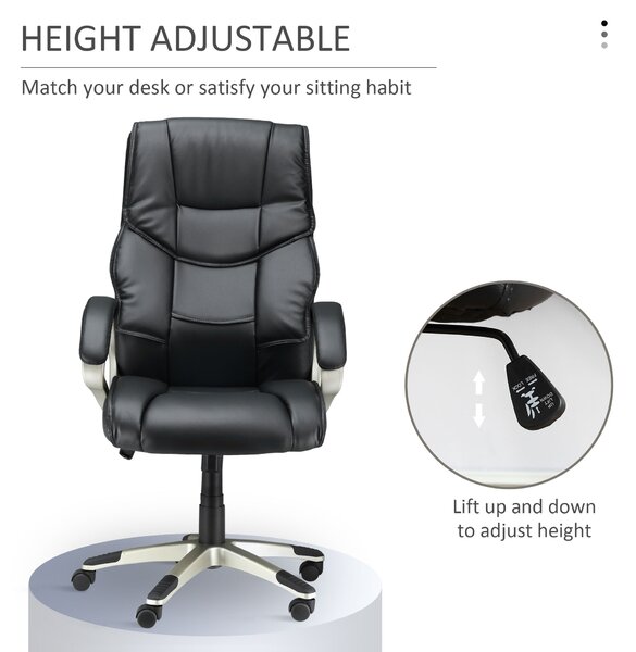 HOMCOM Comfortable Computer Chair, Home Office Chair w/ Adjustable Height & Movable Wheels for Work, Study, Black Aosom UK