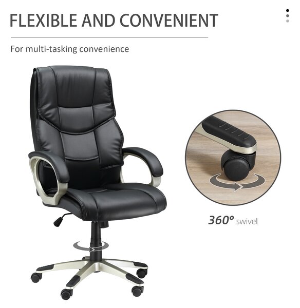 HOMCOM Comfortable Computer Chair, Home Office Chair w/ Adjustable Height & Movable Wheels for Work, Study, Black Aosom UK