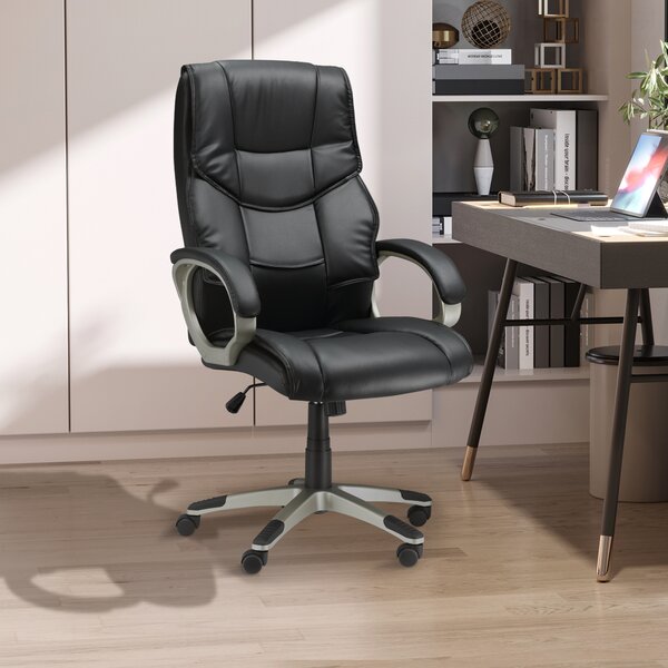 HOMCOM Comfortable Computer Chair, Home Office Chair w/ Adjustable Height & Movable Wheels for Work, Study, Black Aosom UK