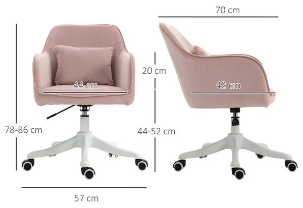 Vinsetto Velvet Massage Office Chair, Makeup Vanity Chair, Rechargeable Electric Vibration Massage Lumbar Pillow, Rolling Wheels, Pink Aosom UK