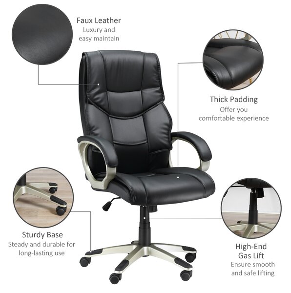 HOMCOM Comfortable Computer Chair, Home Office Chair w/ Adjustable Height & Movable Wheels for Work, Study, Black Aosom UK