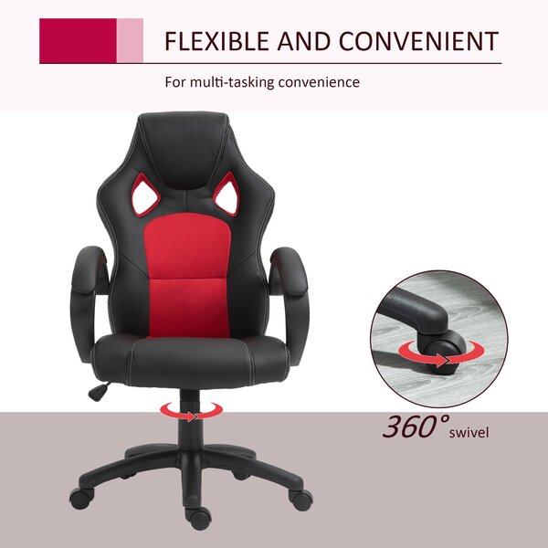 Vinsetto Ergonomic Office Chair, Faux Leather, Adjustable Height, w/ Wheels & Armrests, Ideal for Home Office, Black & Red Aosom UK