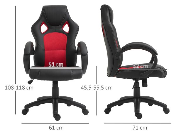 Vinsetto Ergonomic Office Chair, Faux Leather, Adjustable Height, w/ Wheels & Armrests, Ideal for Home Office, Black & Red Aosom UK