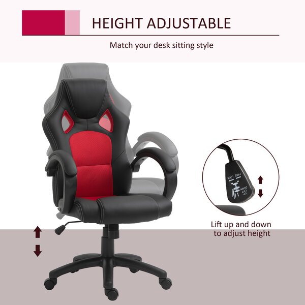 Vinsetto Ergonomic Office Chair, Faux Leather, Adjustable Height, w/ Wheels & Armrests, Ideal for Home Office, Black & Red Aosom UK