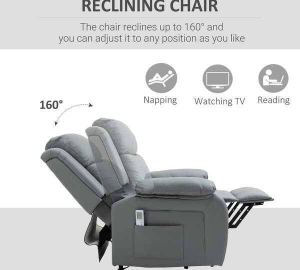 HOMCOM Electric Power Lift Recliner Chair Vibration Massage Reclining Chair with Remote Control and Side Pocket, Grey