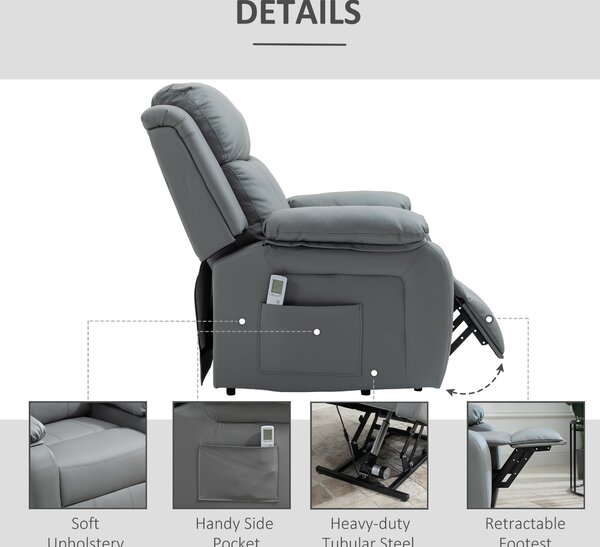 HOMCOM Electric Power Lift Recliner Chair Vibration Massage Reclining Chair with Remote Control and Side Pocket, Grey