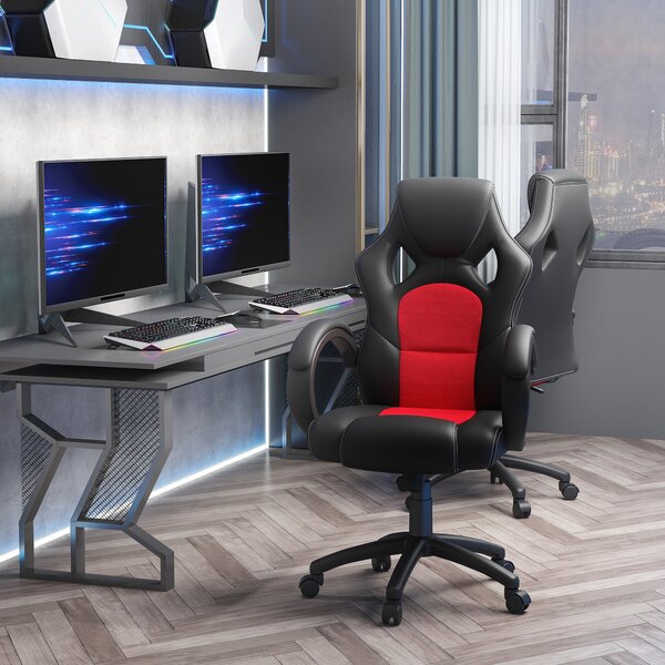 Vinsetto Ergonomic Office Chair, Faux Leather, Adjustable Height, w/ Wheels & Armrests, Ideal for Home Office, Black & Red Aosom UK