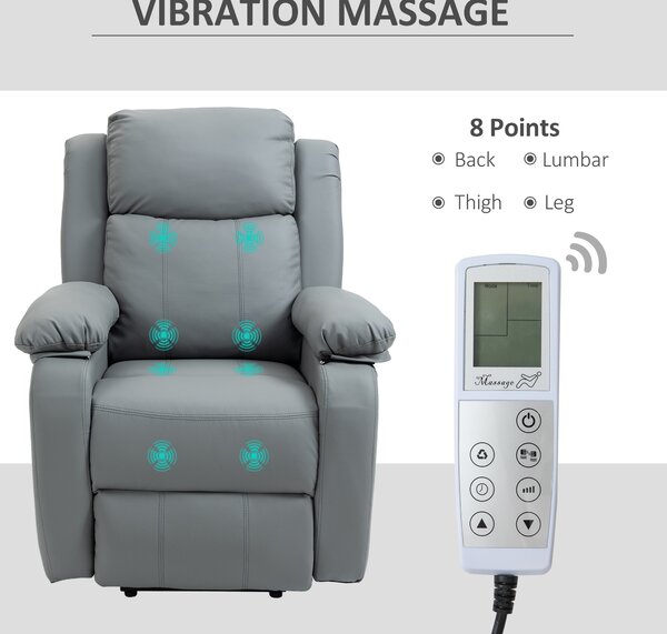 HOMCOM Electric Power Lift Recliner Chair Vibration Massage Reclining Chair with Remote Control and Side Pocket, Grey