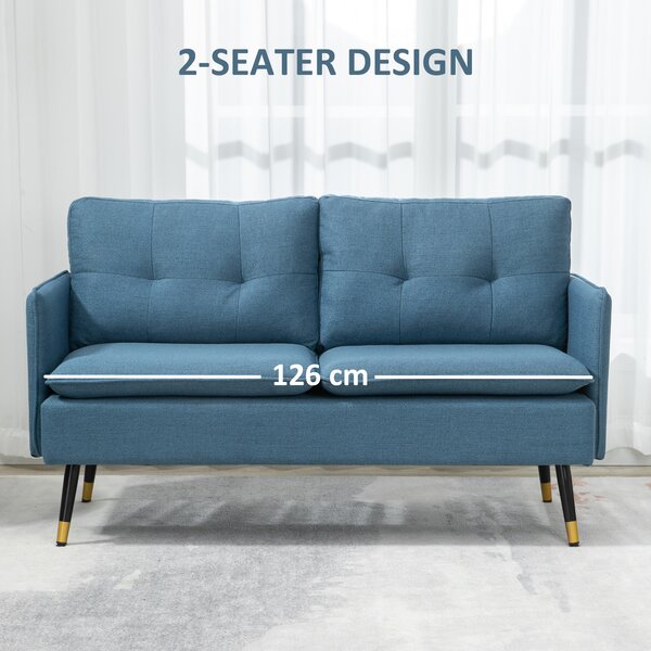 HOMCOM 2 Seater Sofas for Living Room, Fabric Couch, Button Tufted Love Seat with Cushions & Anti-Cat-Scratch Material, Dark Blue Aosom UK