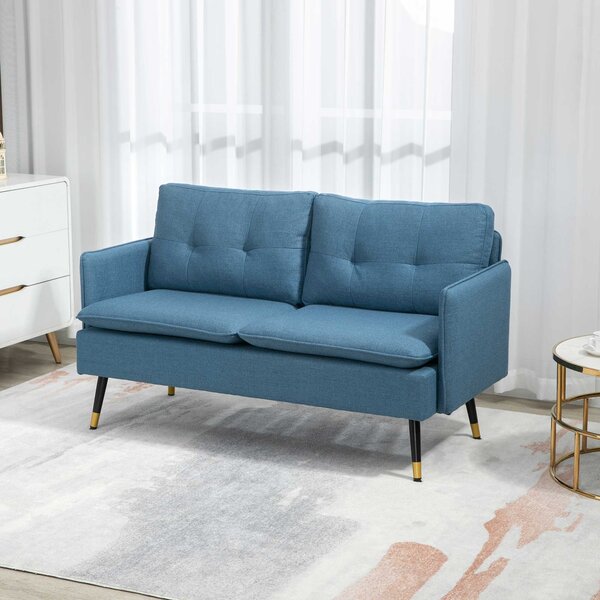 HOMCOM 2 Seater Sofas for Living Room, Fabric Couch, Button Tufted Love Seat with Cushions & Anti-Cat-Scratch Material, Dark Blue Aosom UK