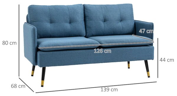HOMCOM 2 Seater Sofas for Living Room, Fabric Couch, Button Tufted Love Seat with Cushions & Anti-Cat-Scratch Material, Dark Blue Aosom UK