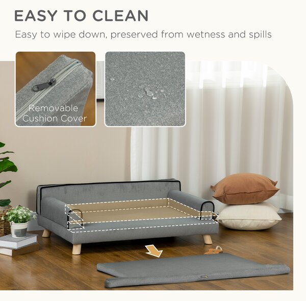 PawHut Dog Sofa with Water-resistant Fabric, Pet Chair Bed for Large, Medium Dogs, Grey, 100 x 62 x 32 cm Aosom UK