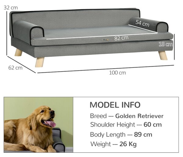 PawHut Dog Sofa with Water-resistant Fabric, Pet Chair Bed for Large, Medium Dogs, Grey, 100 x 62 x 32 cm Aosom UK