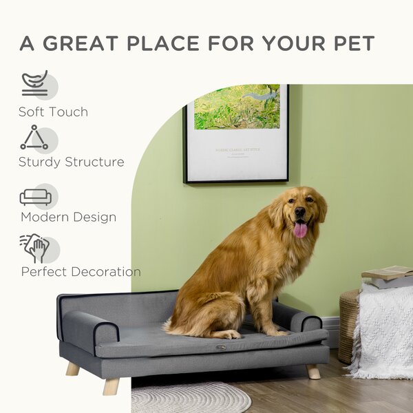 PawHut Dog Sofa with Water-resistant Fabric, Pet Chair Bed for Large, Medium Dogs, Grey, 100 x 62 x 32 cm Aosom UK