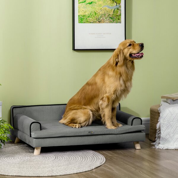 PawHut Dog Sofa with Water-resistant Fabric, Pet Chair Bed for Large, Medium Dogs, Grey, 100 x 62 x 32 cm Aosom UK