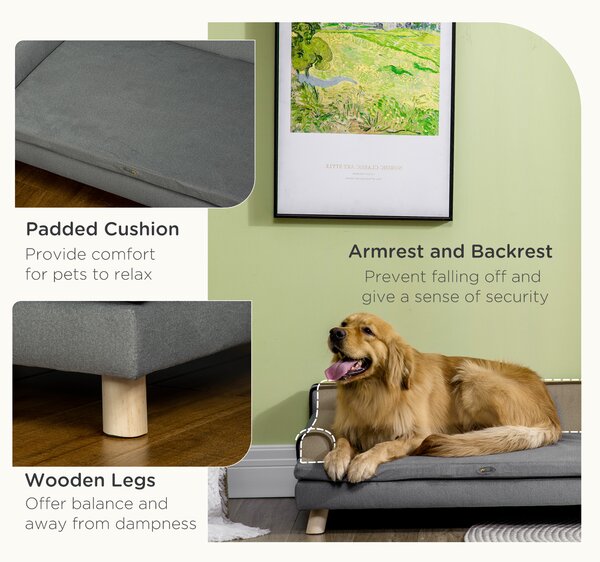 PawHut Dog Sofa with Water-resistant Fabric, Pet Chair Bed for Large, Medium Dogs, Grey, 100 x 62 x 32 cm Aosom UK