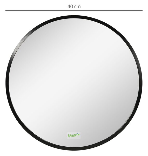 Kleankin Round Bathroom Mirror: Wall-Mounted Makeup Mirror with Aluminium Frame, Black Aosom UK