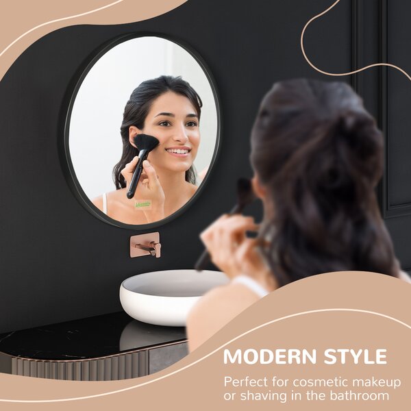 Kleankin Round Bathroom Mirror: Wall-Mounted Makeup Mirror with Aluminium Frame, Black Aosom UK