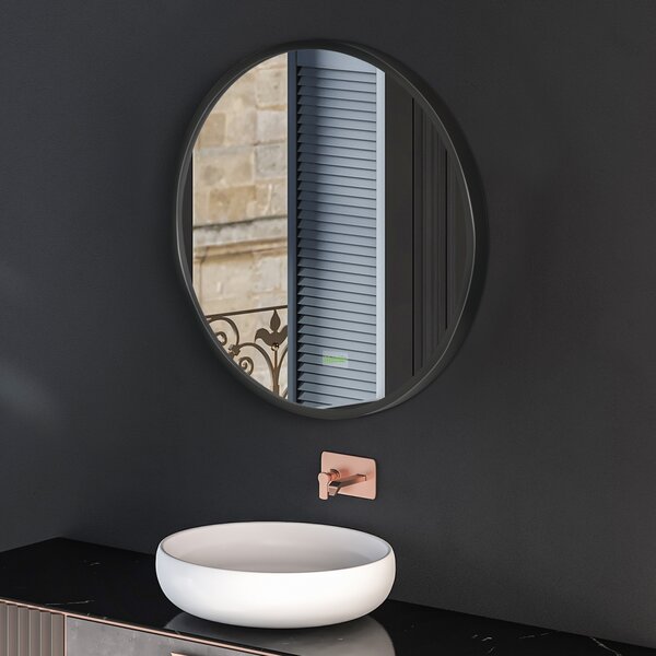Kleankin Round Bathroom Mirror: Wall-Mounted Makeup Mirror with Aluminium Frame, Black Aosom UK