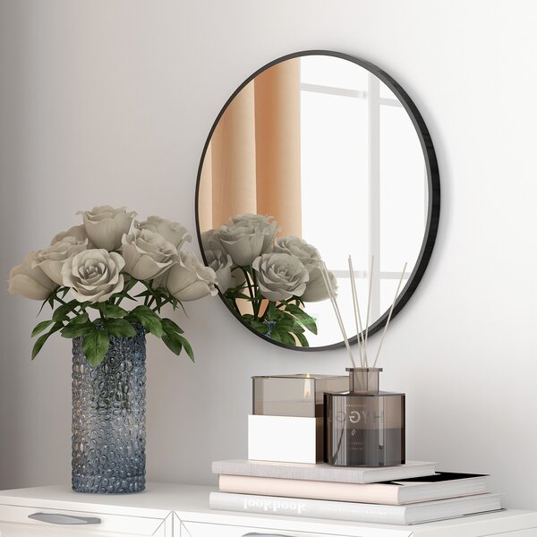 Kleankin Round Bathroom Mirror: Wall-Mounted Makeup Mirror with Aluminium Frame, Black Aosom UK