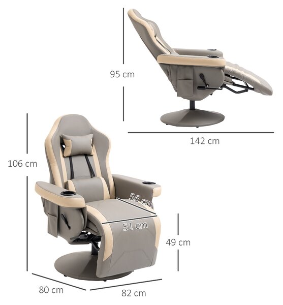 HOMCOM Manual Recliner Chair Armchair PU Leather Lounge Chair w/ Adjustable Leg Rest, 135° Reclining Function, 360° Swivel, Grey
