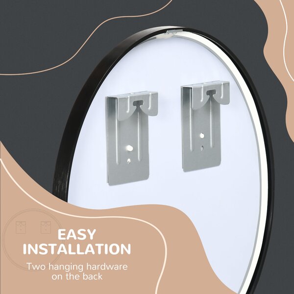 Kleankin Round Bathroom Mirror: Wall-Mounted Makeup Mirror with Aluminium Frame, Black Aosom UK