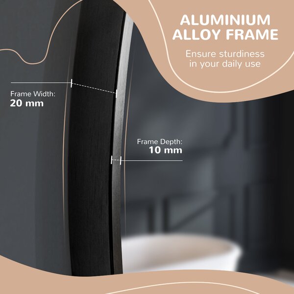 Kleankin Round Bathroom Mirror: Wall-Mounted Makeup Mirror with Aluminium Frame, Black Aosom UK
