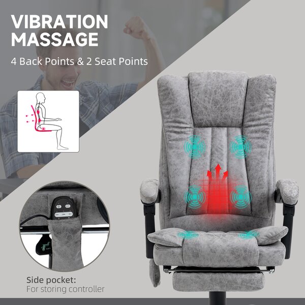 Vinsetto 6-Points Massage Office Chair w/ Vibrating & Heating, Microfibre Executive Office Chair with Manual Footrest, Anti-Cat-Scratch , Grey Aosom UK