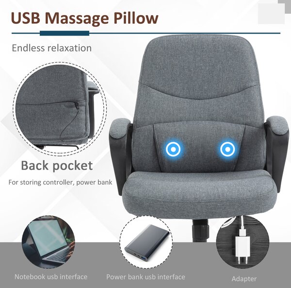 Vinsetto Massage Office Chair with Massage Lumbar Support, Adjustable Height, 360° Swivel, Scratch-Resistant High Back Office Chair for Office, Grey Aosom UK
