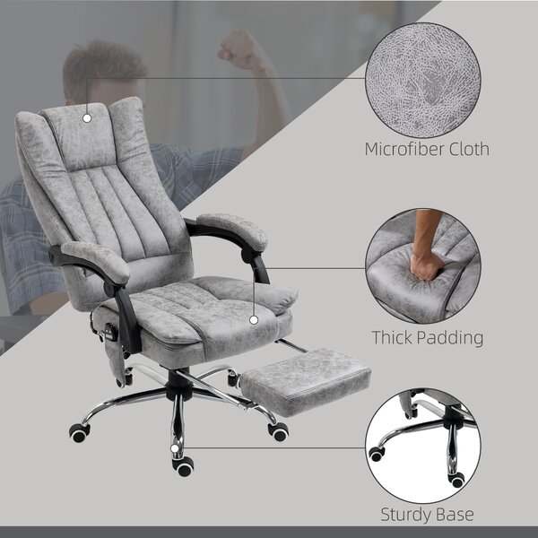 Vinsetto 6-Points Massage Office Chair w/ Vibrating & Heating, Microfibre Executive Office Chair with Manual Footrest, Anti-Cat-Scratch , Grey Aosom UK