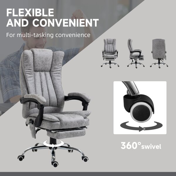 Vinsetto 6-Points Massage Office Chair w/ Vibrating & Heating, Microfibre Executive Office Chair with Manual Footrest, Anti-Cat-Scratch , Grey Aosom UK