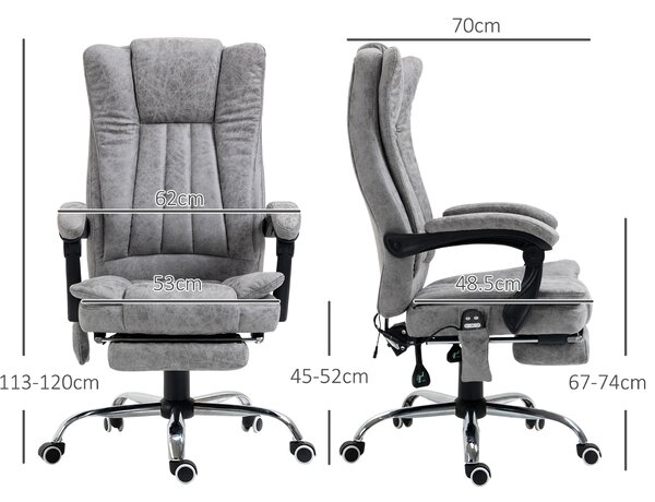 Vinsetto 6-Points Massage Office Chair w/ Vibrating & Heating, Microfibre Executive Office Chair with Manual Footrest, Anti-Cat-Scratch , Grey Aosom UK