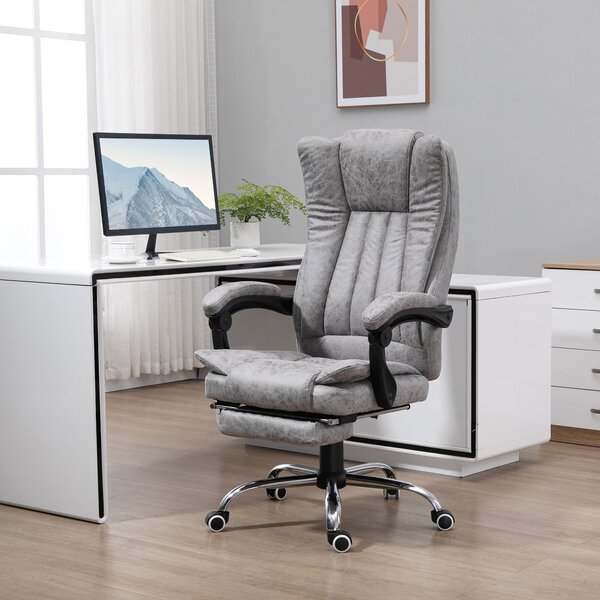 Vinsetto 6-Points Massage Office Chair w/ Vibrating & Heating, Microfibre Executive Office Chair with Manual Footrest, Anti-Cat-Scratch , Grey Aosom UK