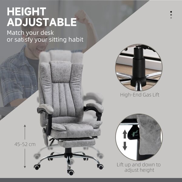 Vinsetto 6-Points Massage Office Chair w/ Vibrating & Heating, Microfibre Executive Office Chair with Manual Footrest, Anti-Cat-Scratch , Grey Aosom UK
