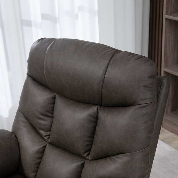 HOMCOM Single Leather Reclining Chair, Manual Recliner Armchair with Faux Leather, Footrest, Cup Holders, 86x93x102cm, Brown Aosom UK
