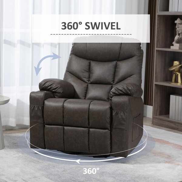HOMCOM Single Leather Reclining Chair, Manual Recliner Armchair with Faux Leather, Footrest, Cup Holders, 86x93x102cm, Brown Aosom UK