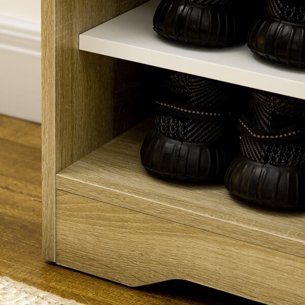 HOMCOM Shoe Cabinet with Double Doors & Open Shelving, 13 Pair Footwear Organiser for Hallways, Natural & White Aosom UK