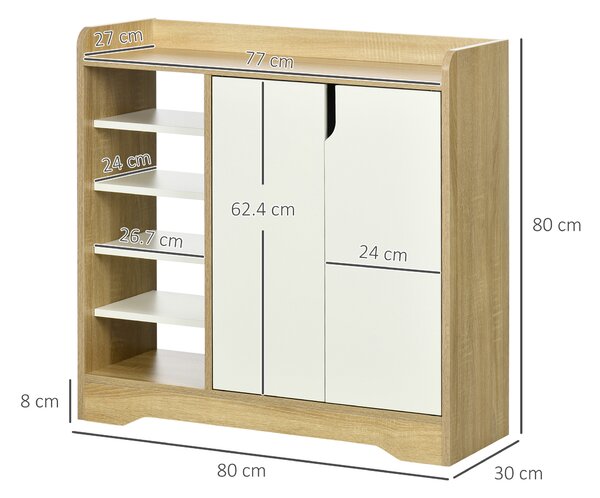 HOMCOM Shoe Cabinet with Double Doors & Open Shelving, 13 Pair Footwear Organiser for Hallways, Natural & White Aosom UK