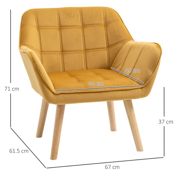 HOMCOM Armchair Accent Chair Wide Arms Slanted Back Padding Iron Frame Wooden Legs Home Bedroom Furniture Seating Yellow