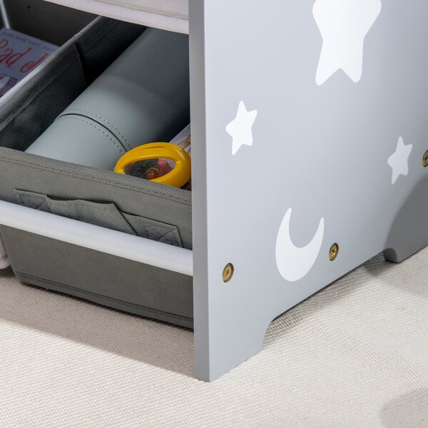 ZONEKIZ 3-Tier Storage Rack Toy Storage Organizer with 9 Removable Bins & Smooth Edges, for Playroom, Nursery and Kids Room, Grey Aosom UK