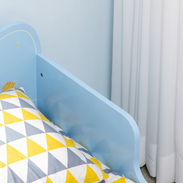 ZONEKIZ Toddler Bed with Rocket & Plants Patterns, Kids Bedroom Furniture, Safety Side Rails, Blue Aosom UK