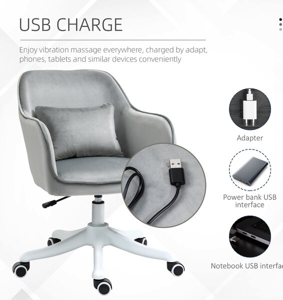 Vinsetto Executive Chair with Rechargeable Lumbar Massage Pillow, Electric Vibration Desk Chair for Home Office, Grey Aosom UK