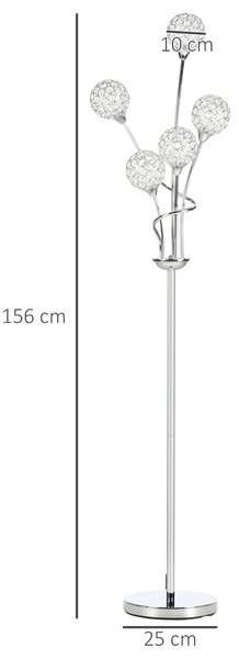 HOMCOM Crystal Floor Standing Lamp with 5-Light , Floor Lights for Living Room & Bedroom, Modern Silver Design, Silver Aosom UK
