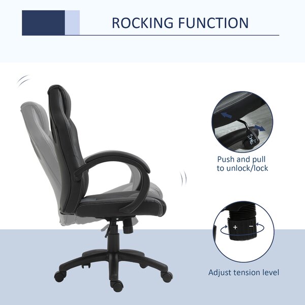 Vinsetto Gaming Recliner Chair, Ergonomic Faux Leather Desk Chair with Silent Wheels & Armrests for Gamers & Adults, Black Aosom UK