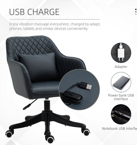 Vinsetto Massage Office Chair, PU Leather Desk Chair, Makeup Vanity Chair w/ Massage Lumbar Pillow and Rolling Wheels, Deep Blue Aosom UK
