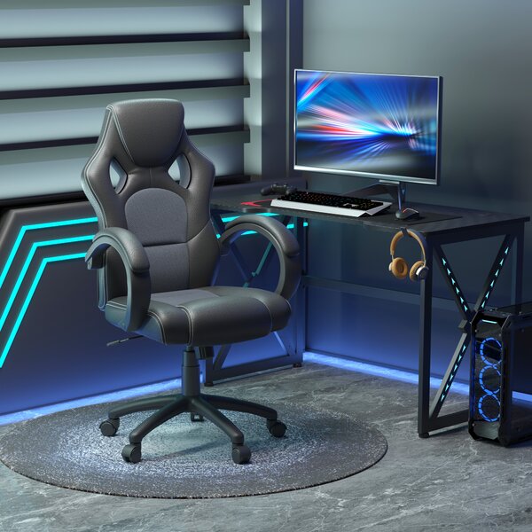 Vinsetto Gaming Recliner Chair, Ergonomic Faux Leather Desk Chair with Silent Wheels & Armrests for Gamers & Adults, Black Aosom UK