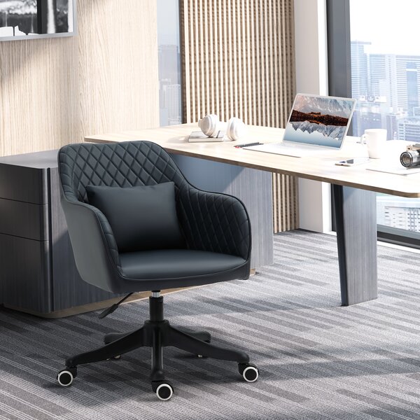 Vinsetto Massage Office Chair, PU Leather Desk Chair, Makeup Vanity Chair w/ Massage Lumbar Pillow and Rolling Wheels, Deep Blue Aosom UK