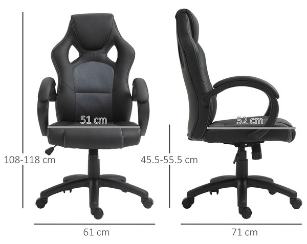 Vinsetto Gaming Recliner Chair, Ergonomic Faux Leather Desk Chair with Silent Wheels & Armrests for Gamers & Adults, Black Aosom UK