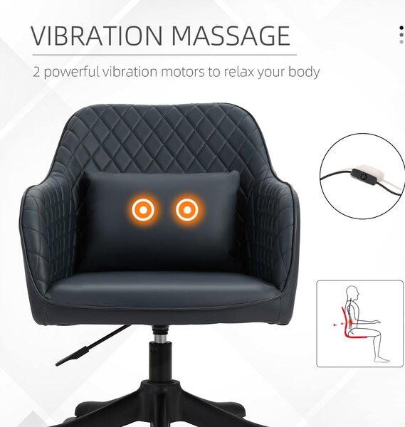 Vinsetto Massage Office Chair, PU Leather Desk Chair, Makeup Vanity Chair w/ Massage Lumbar Pillow and Rolling Wheels, Deep Blue Aosom UK