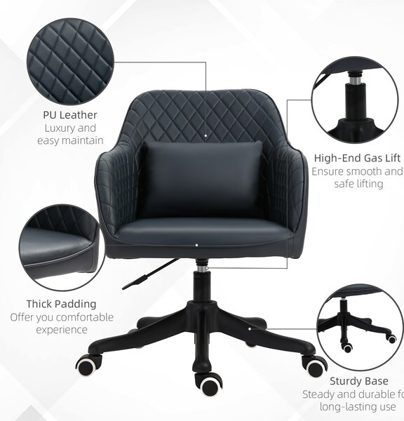 Vinsetto Massage Office Chair, PU Leather Desk Chair, Makeup Vanity Chair w/ Massage Lumbar Pillow and Rolling Wheels, Deep Blue Aosom UK